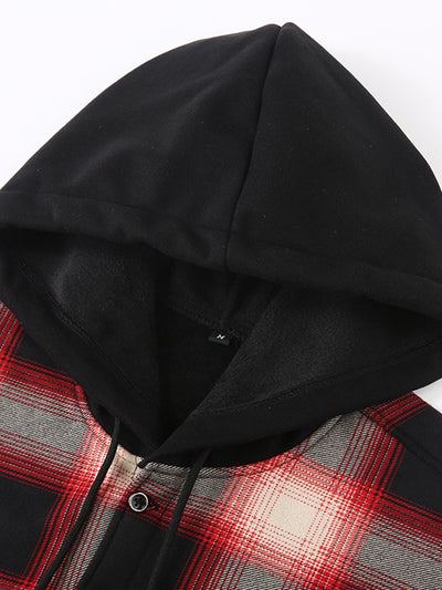 Flannel Fleece Lined Button Up Hooded Shirt