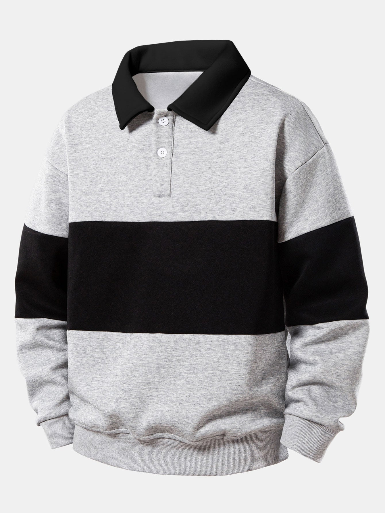 Relax Fit Color Block Polo Collar Sweatshirt