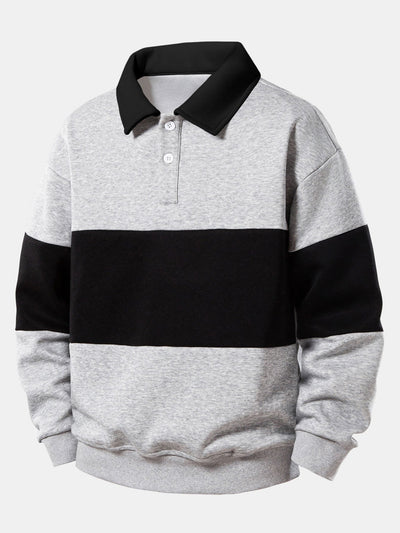Relax Fit Color Block Polo Collar Sweatshirt