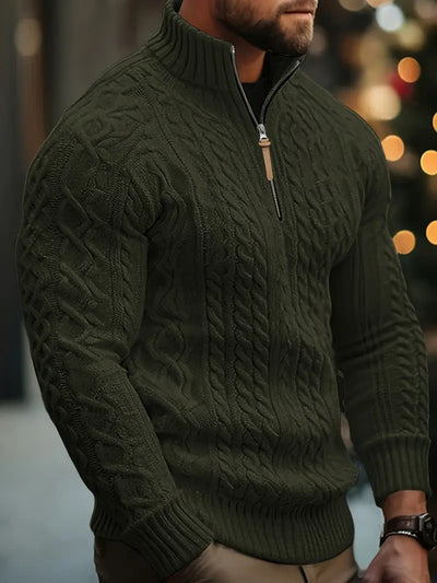 Men’s Knitted Half-Zip Sweater with Stand-Up Collar