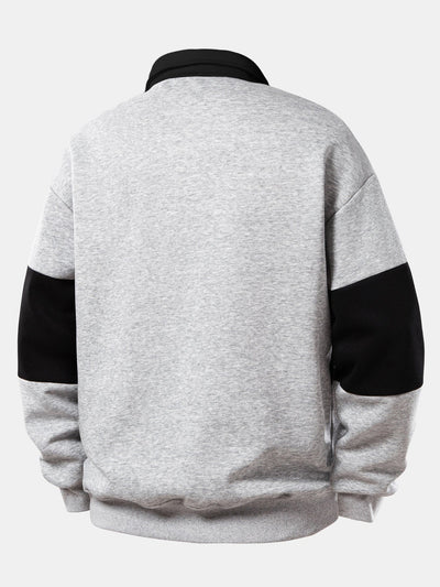 Relax Fit Color Block Polo Collar Sweatshirt
