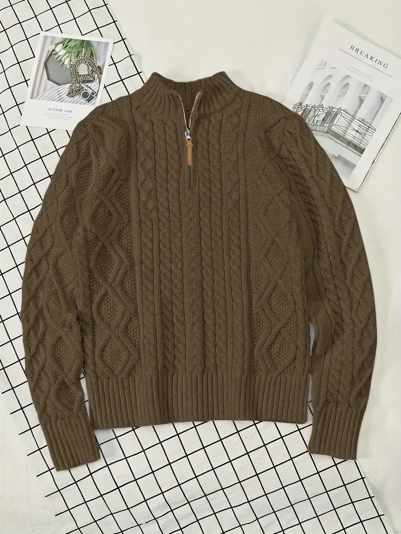 Men’s Knitted Half-Zip Sweater with Stand-Up Collar