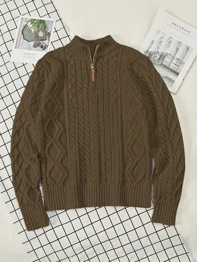 Men’s Knitted Half-Zip Sweater with Stand-Up Collar