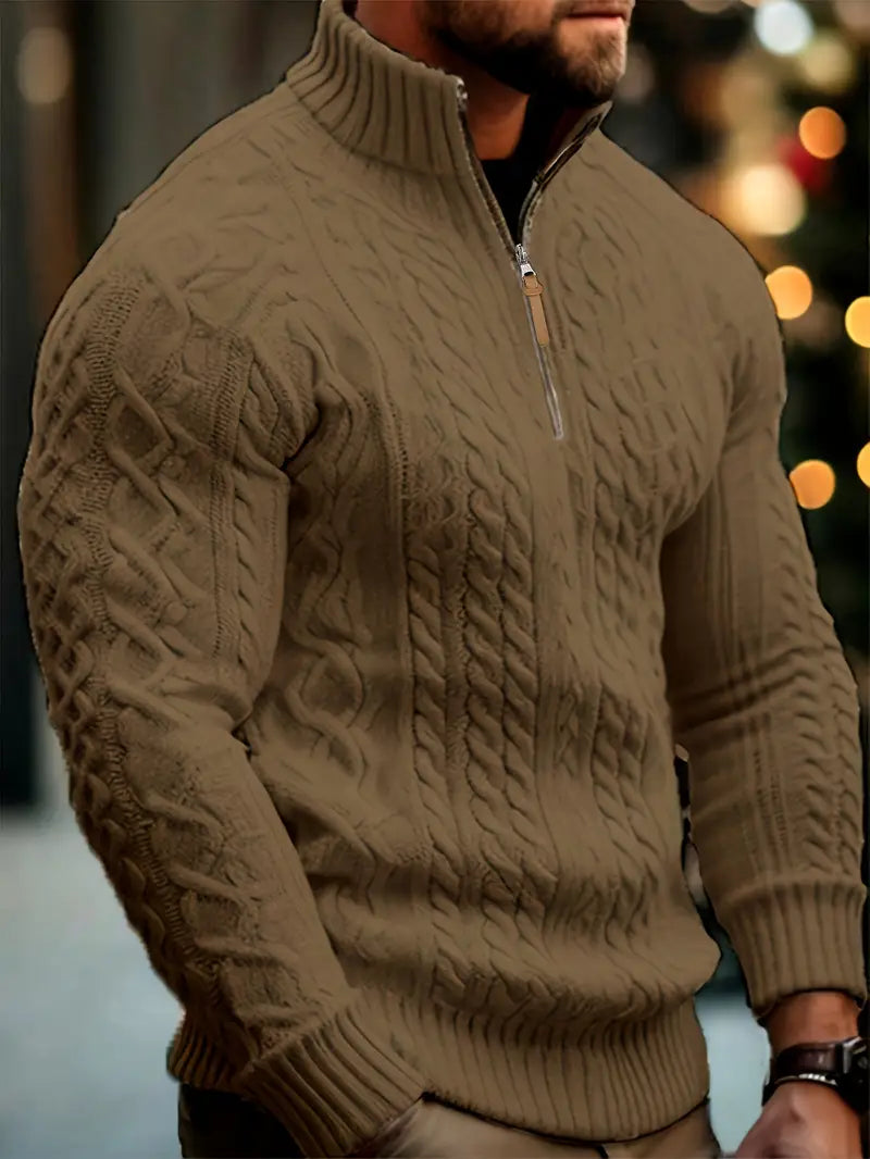 Men’s Knitted Half-Zip Sweater with Stand-Up Collar