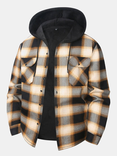 Flannel Fleece Lined Button Up Hooded Shirt