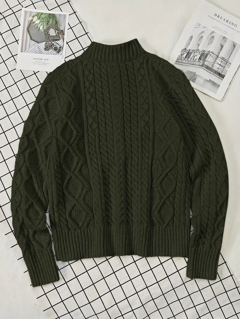 Men’s Knitted Half-Zip Sweater with Stand-Up Collar