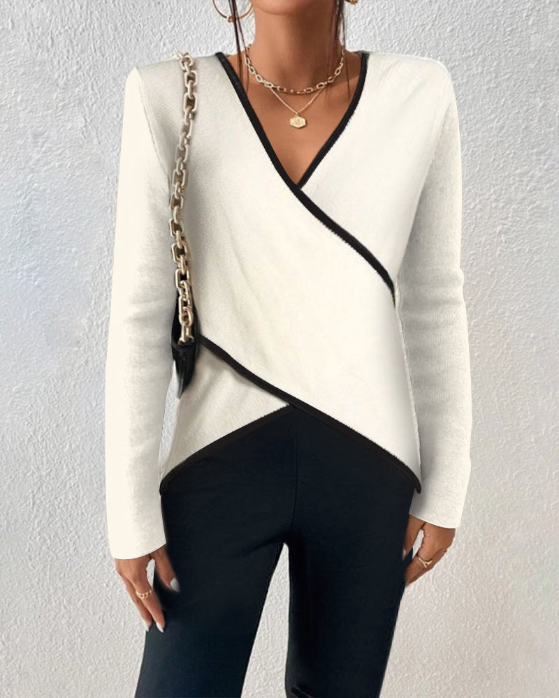 Yzabelle – Wrap Contrast Trim Jumper