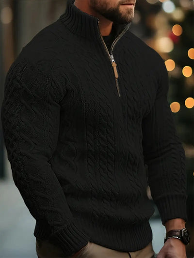 Men’s Knitted Half-Zip Sweater with Stand-Up Collar