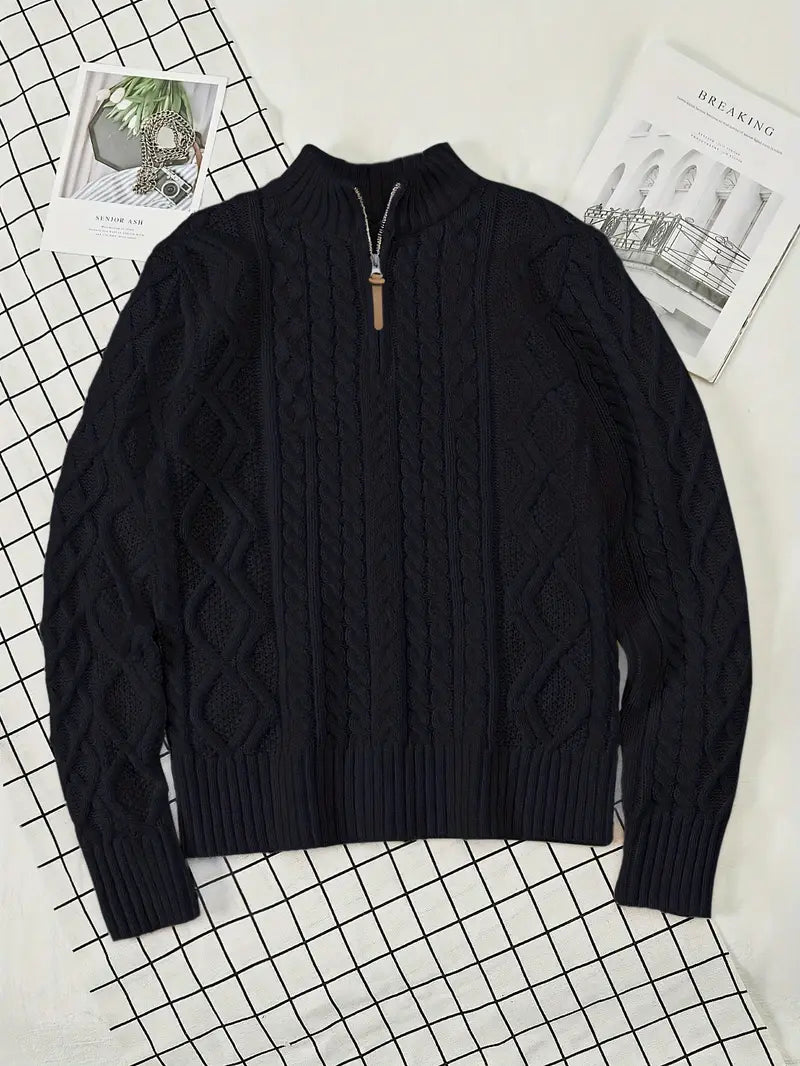 Men’s Knitted Half-Zip Sweater with Stand-Up Collar