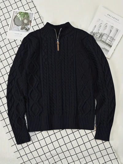 Men’s Knitted Half-Zip Sweater with Stand-Up Collar