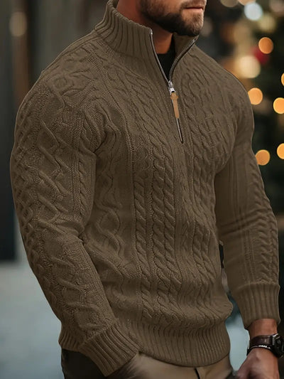 Men’s Knitted Half-Zip Sweater with Stand-Up Collar