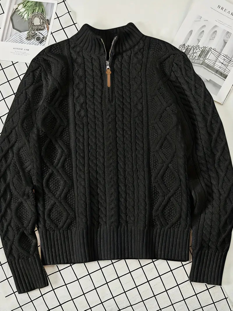 Men’s Knitted Half-Zip Sweater with Stand-Up Collar