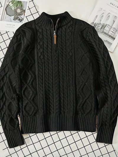 Men’s Knitted Half-Zip Sweater with Stand-Up Collar