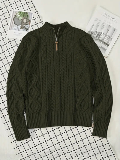 Men’s Knitted Half-Zip Sweater with Stand-Up Collar