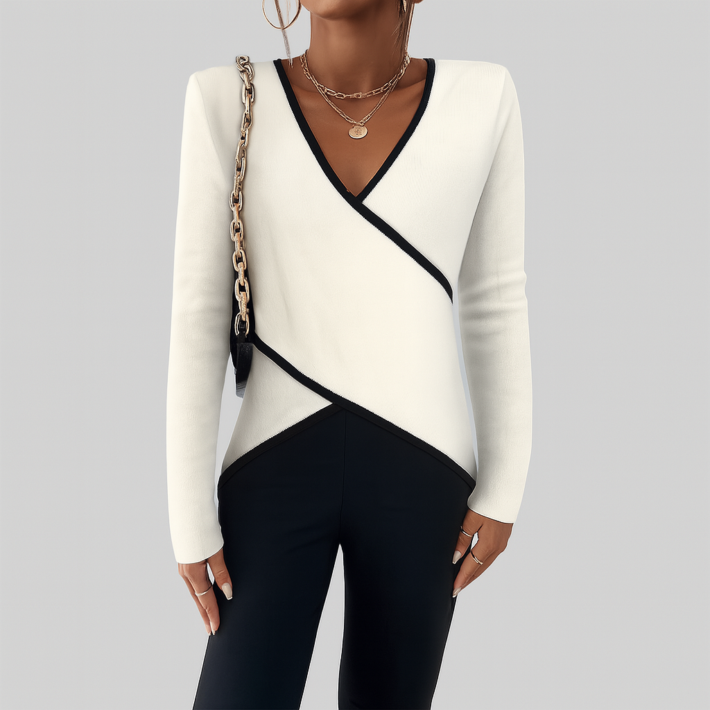Yzabelle – Wrap Contrast Trim Jumper