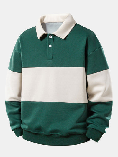 Relax Fit Color Block Polo Collar Sweatshirt