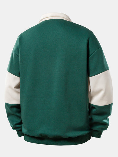 Relax Fit Color Block Polo Collar Sweatshirt