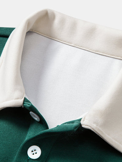 Relax Fit Color Block Polo Collar Sweatshirt