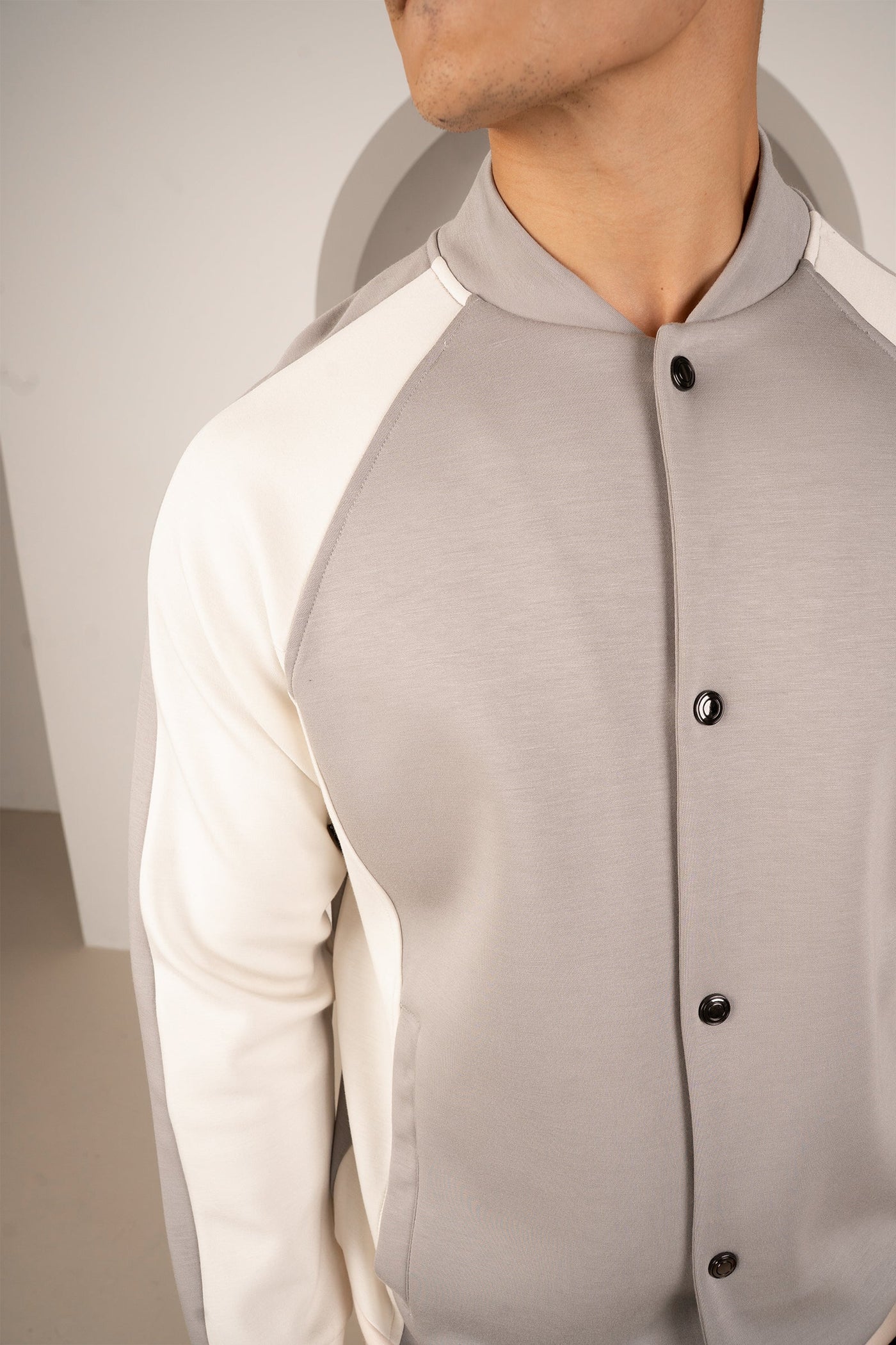 Panelled Scuba Varsity Jacket - Grey