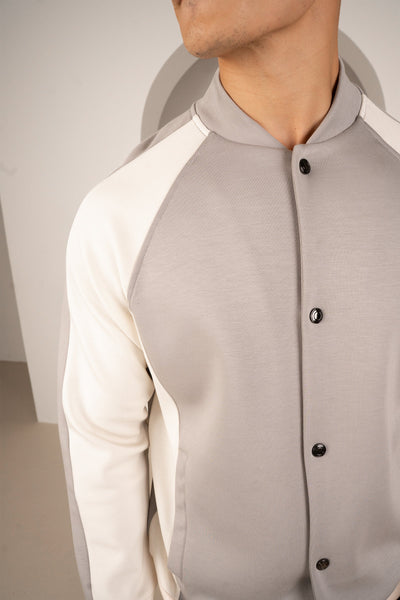 Panelled Scuba Varsity Jacket - Grey