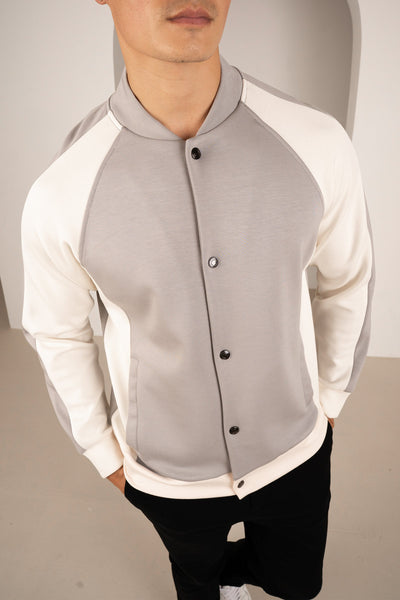 Panelled Scuba Varsity Jacket - Grey