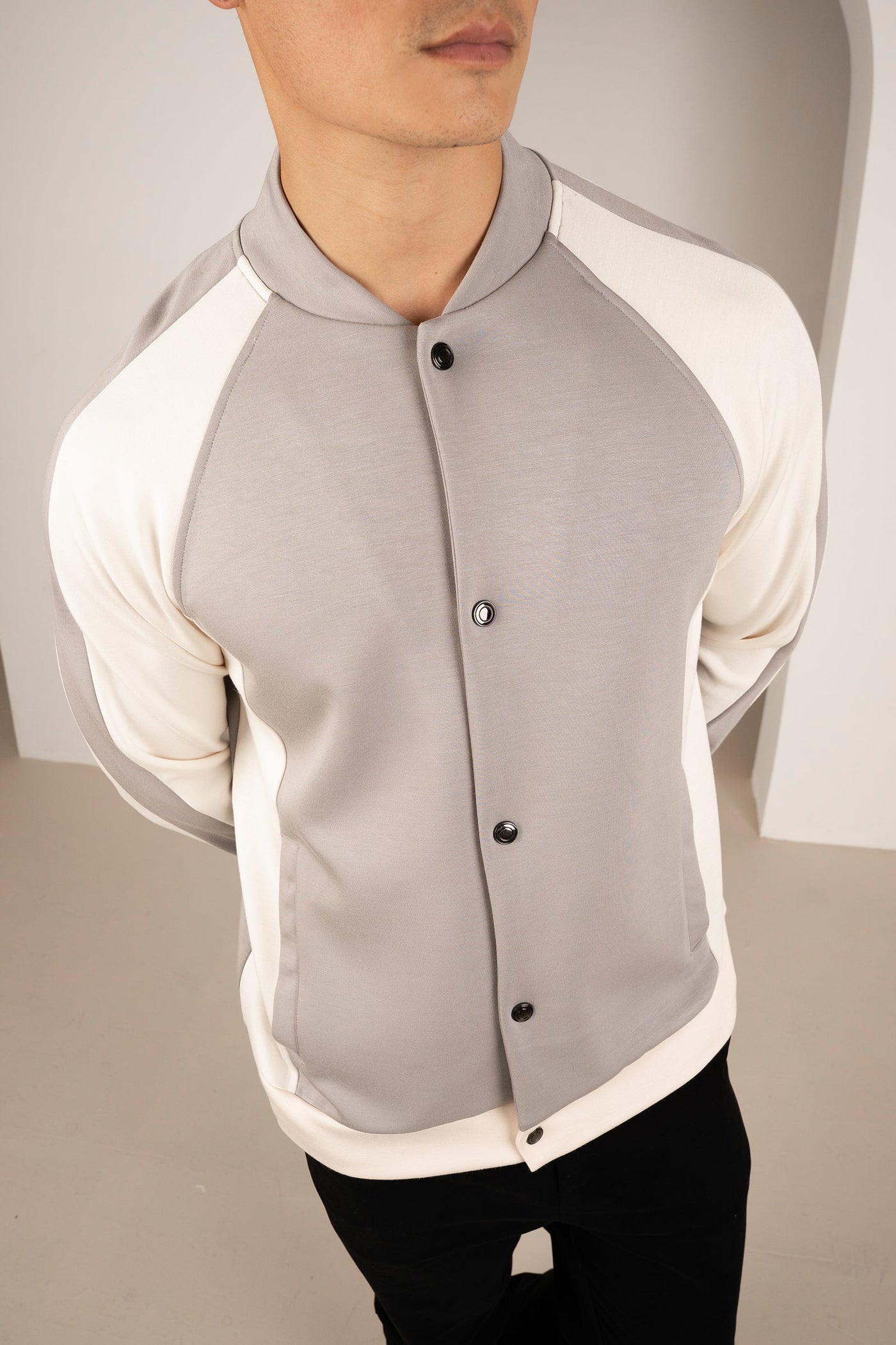 Panelled Scuba Varsity Jacket - Grey