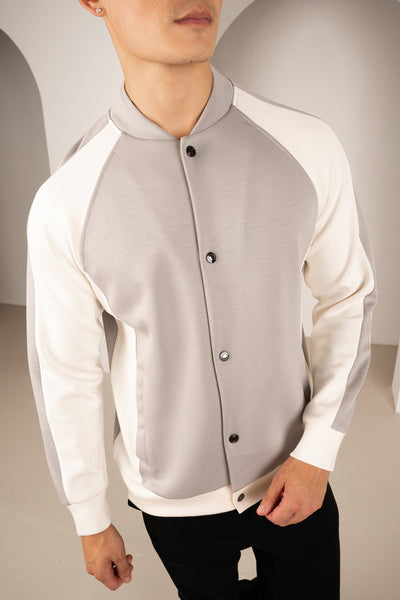 Panelled Scuba Varsity Jacket - Grey