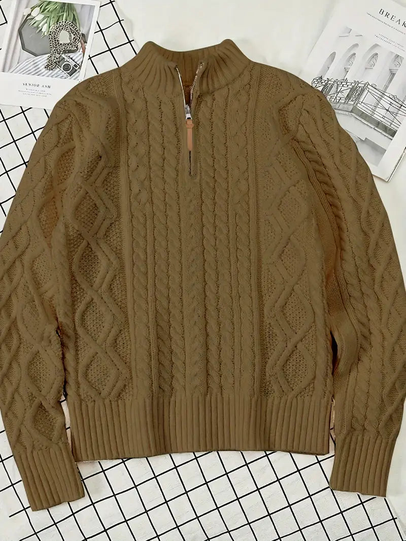 Men’s Knitted Half-Zip Sweater with Stand-Up Collar