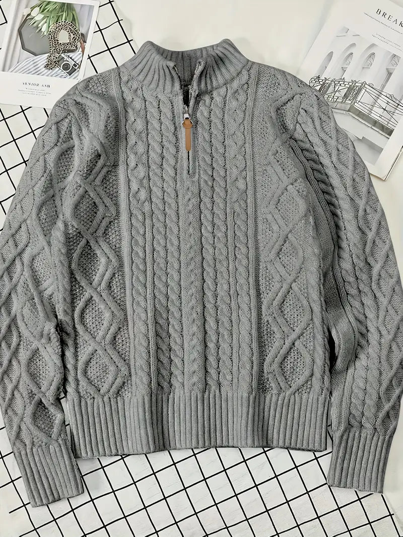 Men’s Knitted Half-Zip Sweater with Stand-Up Collar
