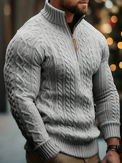 Men’s Knitted Half-Zip Sweater with Stand-Up Collar