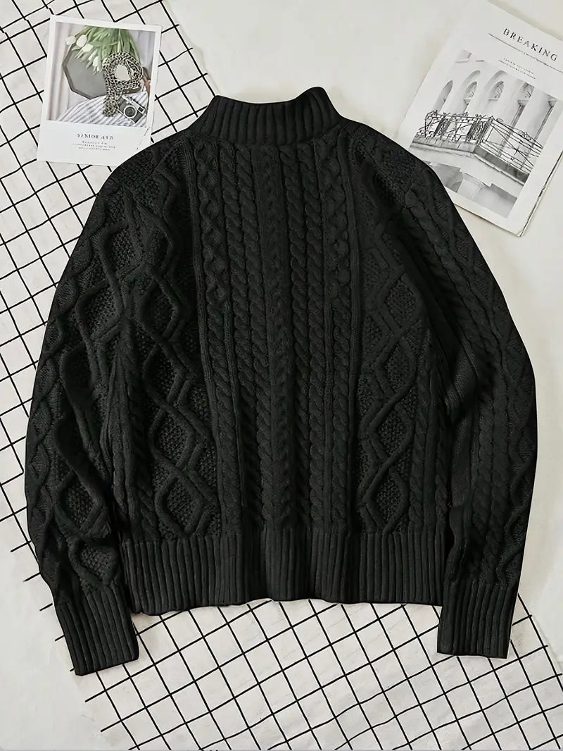 Men’s Knitted Half-Zip Sweater with Stand-Up Collar