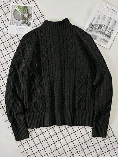 Men’s Knitted Half-Zip Sweater with Stand-Up Collar