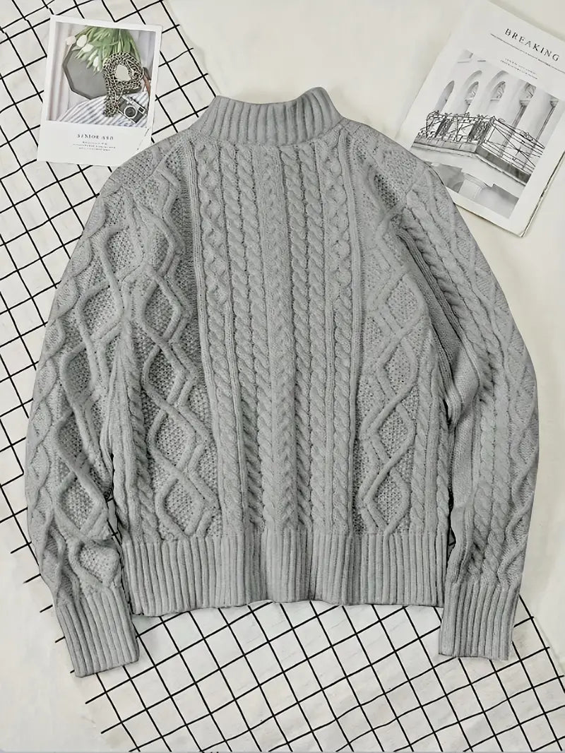 Men’s Knitted Half-Zip Sweater with Stand-Up Collar