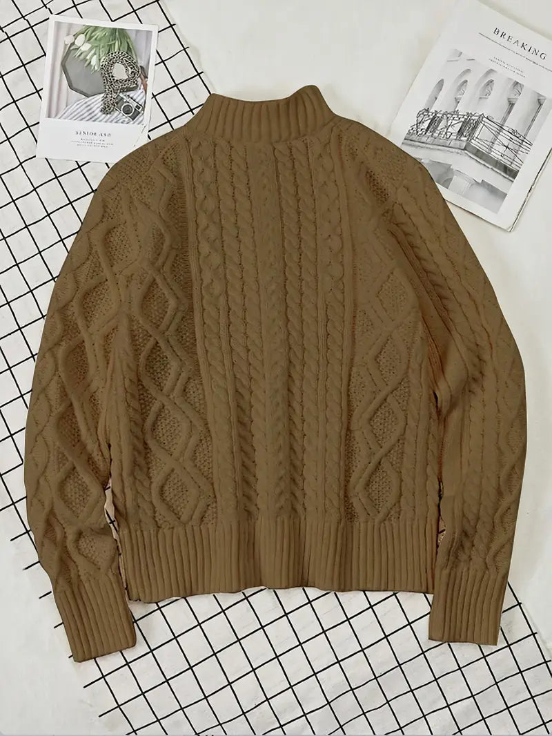 Men’s Knitted Half-Zip Sweater with Stand-Up Collar