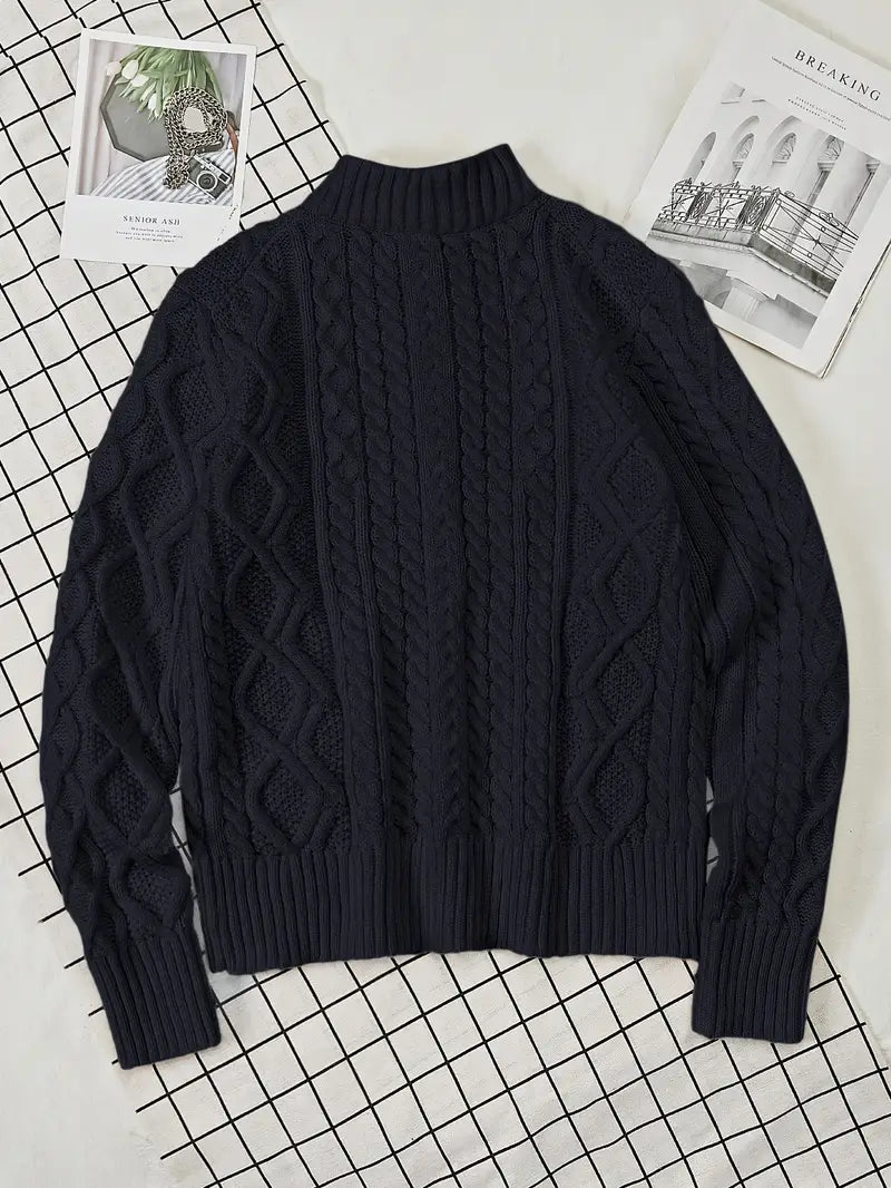 Men’s Knitted Half-Zip Sweater with Stand-Up Collar