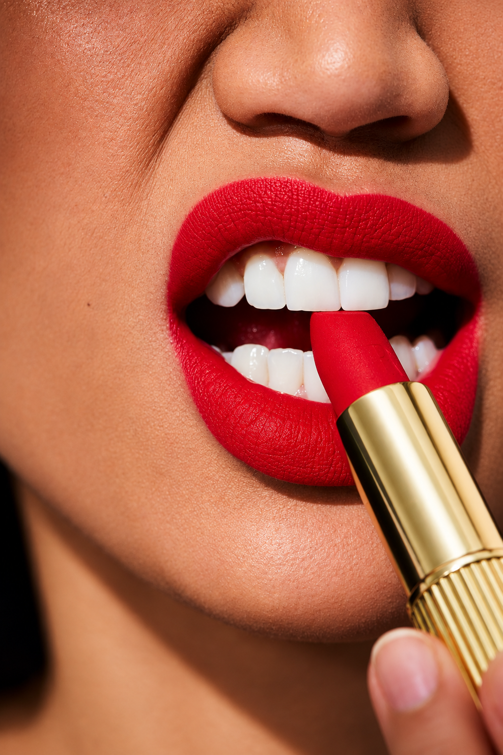 Vrouw rode lippenstift zonder logo