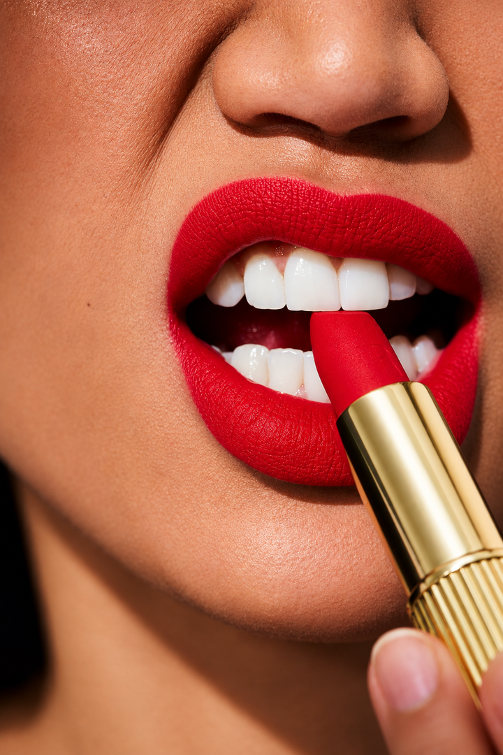 Vrouw rode lippenstift zonder logo